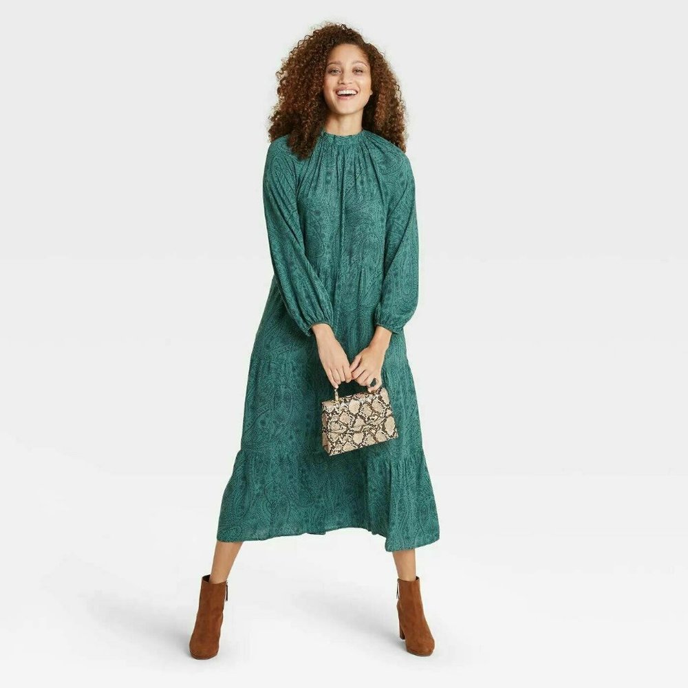 a new day Cottagecore Prairie Long Sleeve Tiered Maxi Midi Dress